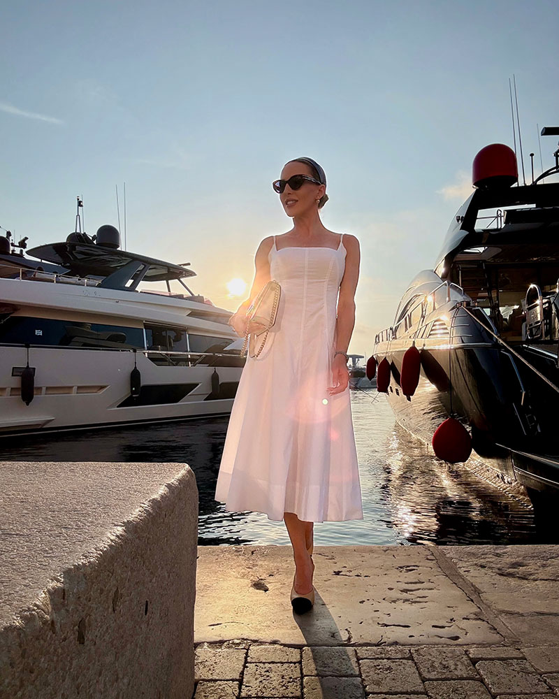 new chanel slingback heels white dress outfit