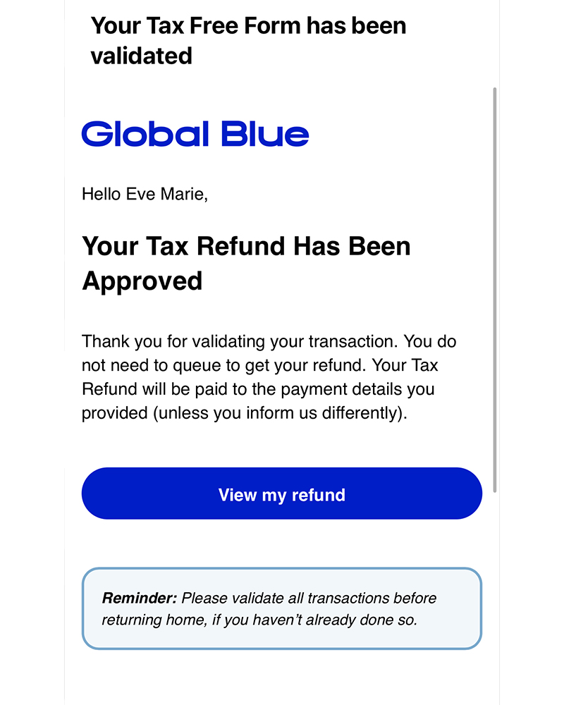 tax refund global blue rome italy