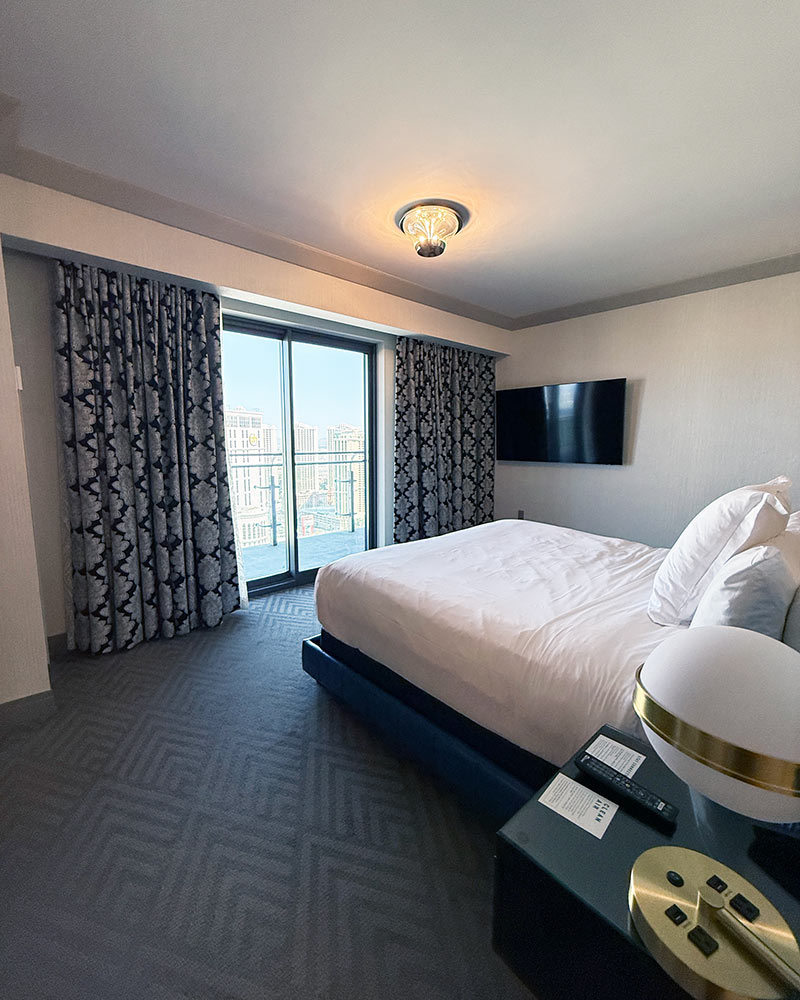 Wraparound Fountain View Terrace Suite Cosmopolitan Las Vegas king bed