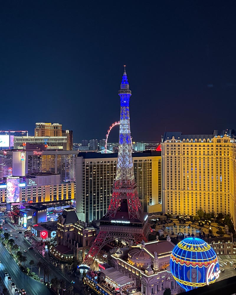 Cosmopolitan Las Vegas Wraparound Terrace Suite strip view night Eiffel tower