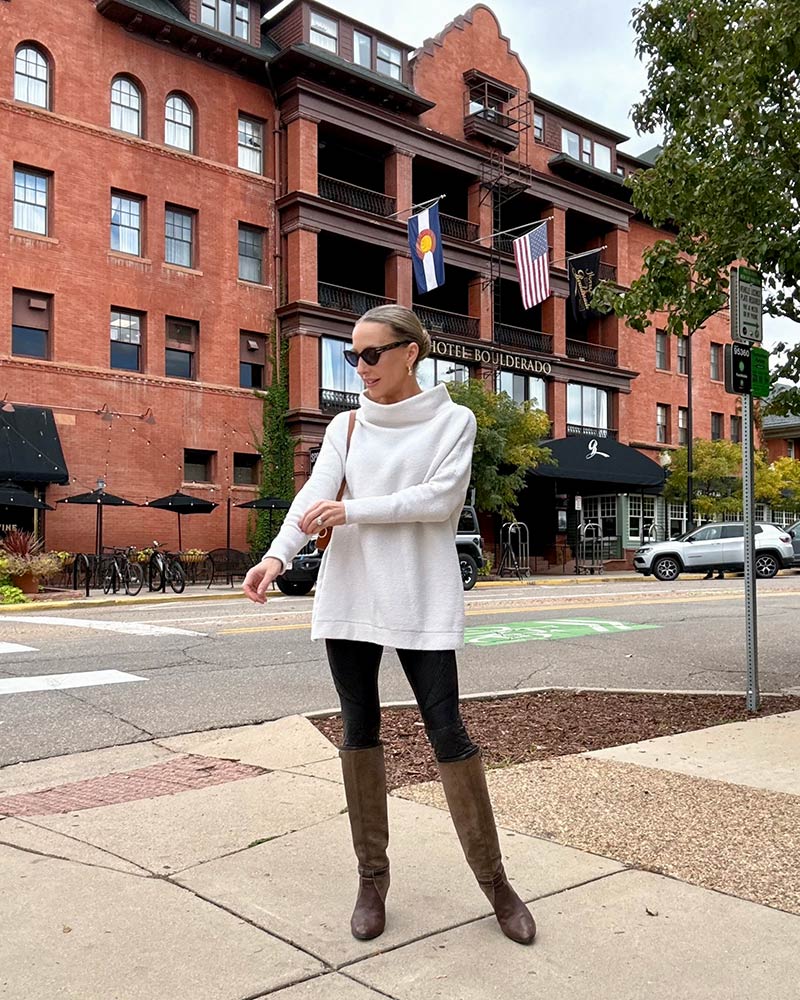 brown suede knee high boots outfit