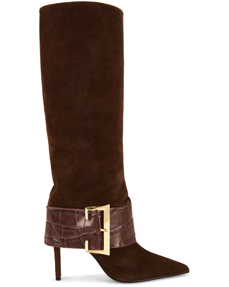 knee high brown suede boots high heel