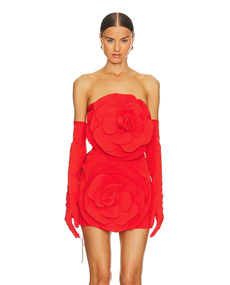 long gloves outfit red winter fashion trends