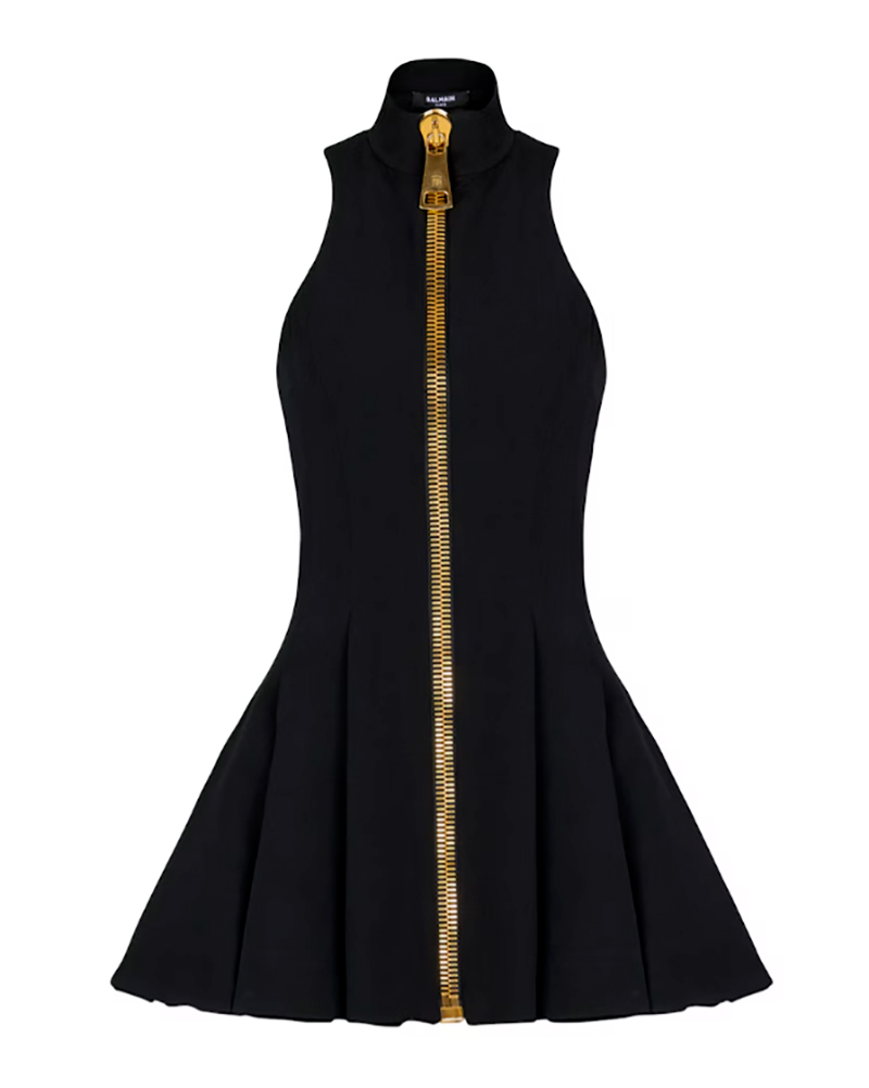 Harrods sale Balmain black mini dress gold zipper