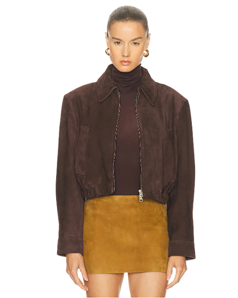 Agolde brown suede jacket womens cropped with zipper