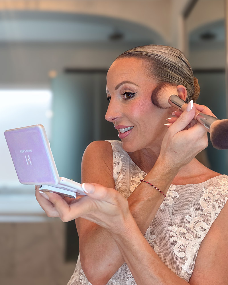 testing Haus Labs makeup highlighter on mature skin